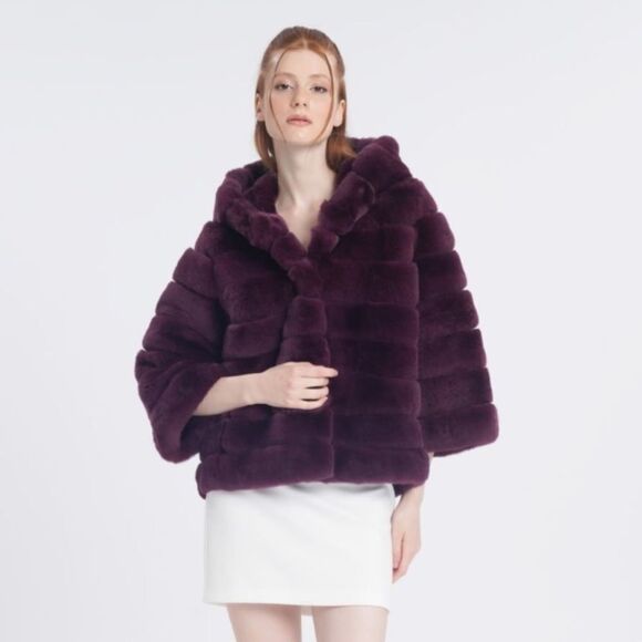 Christian Siriano Jackets & Blazers - Luxe Velvet Hooded Fur Jacket - Burgundy size Small